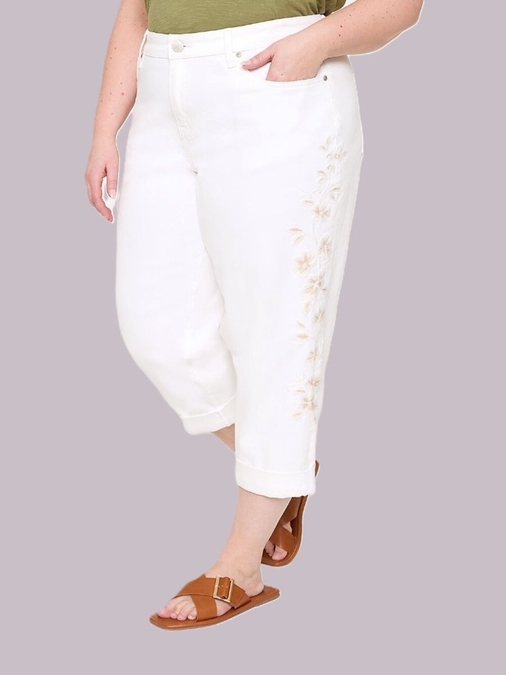 LANE BRYANT Embroidered Boyfriend Fit Capri Jean. Plus Size 22